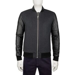 Bugatchi Wool Blend Lamb Leather Sleeves Quilted Bomber Jacket XL Black $485